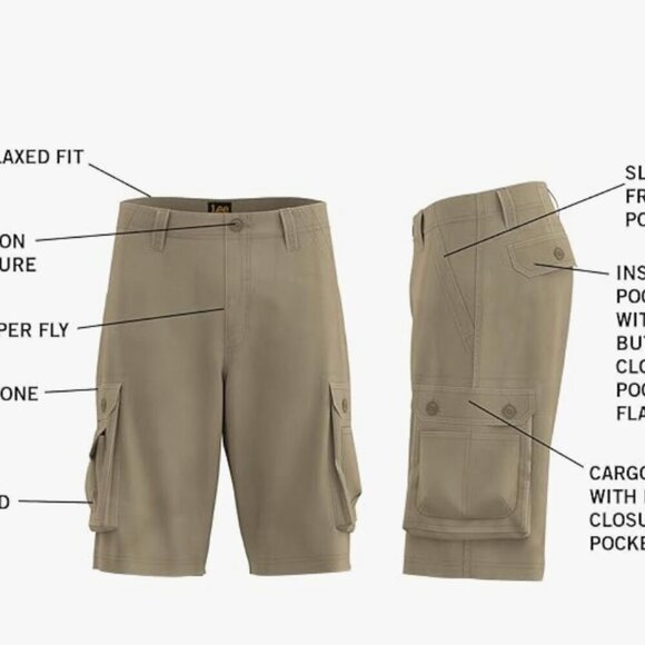 NWT Lee Men's Dungarees New Belted Wyoming Cargo Short, vapor, 29 waist - Picture 4 of 9